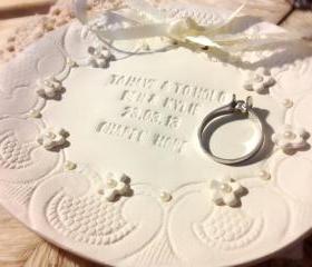 CUSTOM - Grand Floral Classic Oval Wedding Ring Bowl with Lace & Pearl Embellishments Bridal Ring Holder Dish handmade
